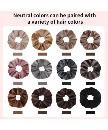 12 Pcs Neutral Velvet Hair Scrunchies - Elastic Hair Ties for Women & Girls | 12 Colors - Buy Online on GoSupps.com