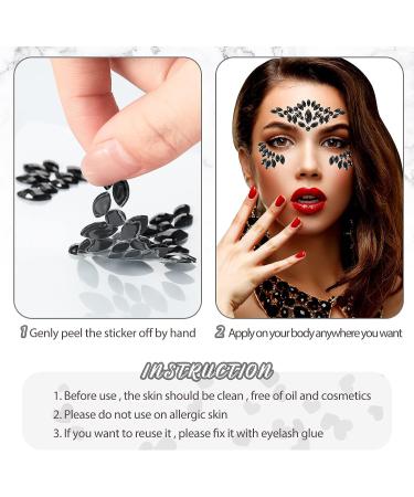 6 Sheets Face Gems Temporary Stick on Black Rhinestone Jewels for Women and Kids - Stylish Party Costume Accessory - Buy Online on GoSupps.com