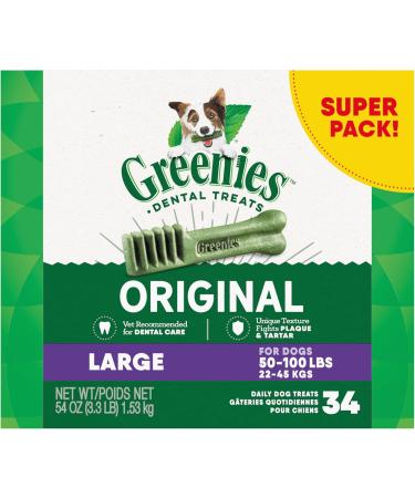 GREENIES Dog Treats Original Regular Natural Dental Care (72 Treats) 72oz. Pack & Dog Treats Original Large Natural Dental Care (34 Treats) 54oz. Pack 72 Count (Pack of 1) Treats + Dog Treats 54oz. - Buy Online on GoSupps.com