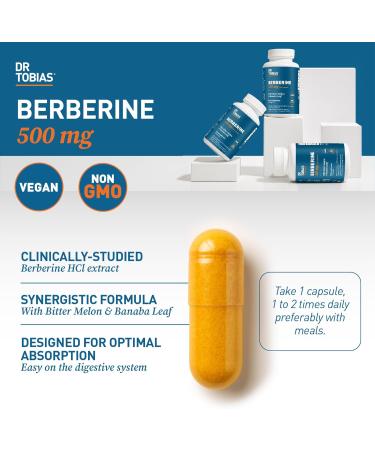 Dr. Tobias Berberine 500mg Berberine Supplement for Women & Men - Gut Health Immune Support Heart Health Supplement with Bitter Melon Banaba Leaf Vegan Non-GMO 60 Capsules - Buy Online on GoSupps.com