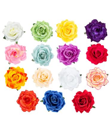 KEHAWK 15PCS Rose Flower Hairpins Hair Clips Elegant Large Flower Pin Up Floral Brooches Pin Boho Hair Clip For Women Girls Party Bridal Wedding
