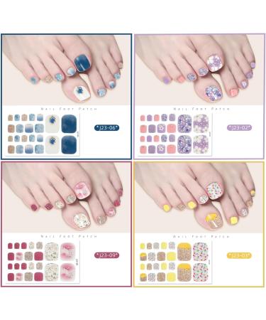 8 Sheets 3D Gel Toenail Stickers Semi Cured Toe Nail Strips Glitter Flower Marble Full Toe Wraps Stickers Gel Nail Polish Decals Supplies for Women Girls Manicure Decoration - Buy Online on GoSupps.com