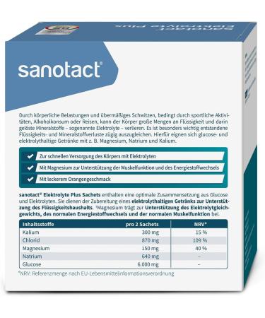 Sanotact Electrolyte Plus - Vegan Electrolyte Powder for Liquid Balance | 20 Bags | Potassium & Magnesium | Orange Flavor Recovery Drink - Buy Online on GoSupps.com