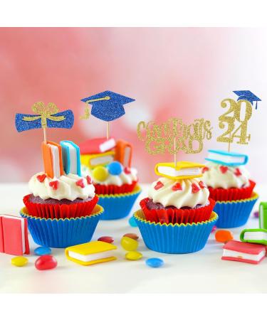 24 PCS 2024 Graduation Cupcake Topper Glitter Diploma Grad Cap Congrats Grad Class of 2024 Cupcake Picks for 2024 Graduation Theme Party Cake Decorations Supplies Blue Gold - Buy Online on GoSupps.com