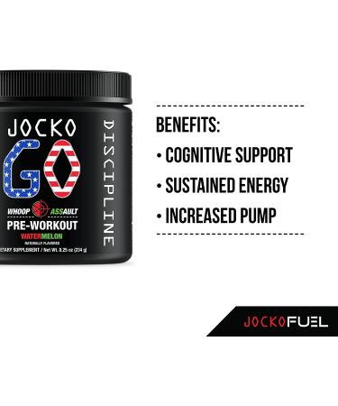Jocko GO Pre Workout Watermelon - KETO Nootropic Blend with Vitamin C, Caffeine, L Citrulline - Sugar Free - Supports Muscle Pump, Endurance & Recovery - 30 servings - Buy Online on GoSupps.com