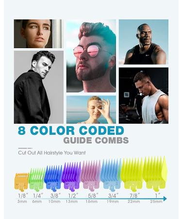 Professional Cordless Hair Clippers with 8 Color Guide Combs - Rechargeable Grooming Kit with LED Display - Buy Online on GoSupps.com