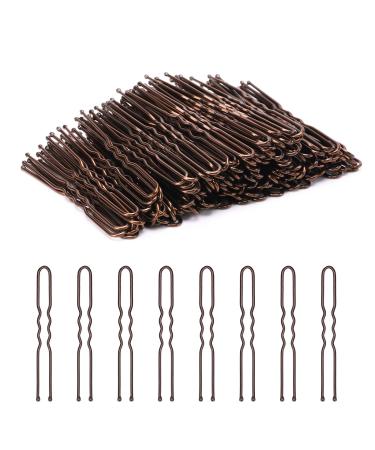 Cehony U Shaped Hair Pins, 200 Count Buns Waved U-shaped Hair Pins for Updos with Box for Women Lady Girls Bobby Pins French Historical Hair Pin Hair Styling Pins Hair Accessories (Brown, 2.4 Inch)