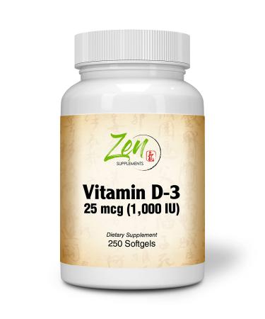 Complete Vitamin D-3-1 000IU Vitamin D-3 Gel Caps - Helps Support Healthy Bones Teeth Immune System Function - 250 Day Supply - 250 Softgels