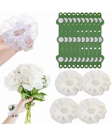 Maidston 14 Pieces Corsage Wristlet Band and Boutonniere Set Stronger Magnetism Wedding Corsages Elastic Pearl Lace Bracelets DIY Wrist Bracelet Boutineers for Prom Beach Party Bride