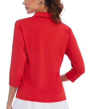 Women's UPF 50+ Quick Dry Golf Polo Shirt - Red | 3/4 Sleeve Athletic Casual Work Top - Buy Online on GoSupps.com