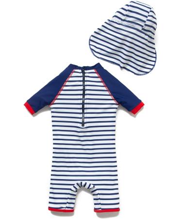 BONVERANO Baby Boys Sunsuit UPF 50+ with Zipper & Sun Hat | 2-3 Years | Stripe - Buy Online on GoSupps.com