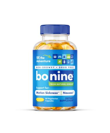 Bonine Ginger Root Extract Liquid Capsules - Non-Drowsy Motion Sickness Relief - 40 mg Ginger for Nausea Relief - Ginger Supplement - Cruise Ship Essentials - Morning Sickness Relief - 60 Capsules