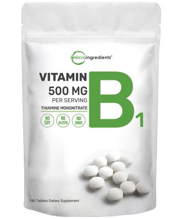 Micro Ingredients Vitamin B1 Supplement, Vitamin B1 500mg Per Serving, 180 Tablets, Support Metabolism and Healthy Nervous System, Non-GMO, Easy to Swallow 180 Count (Pack of 1) - Buy Online on GoSupps.com