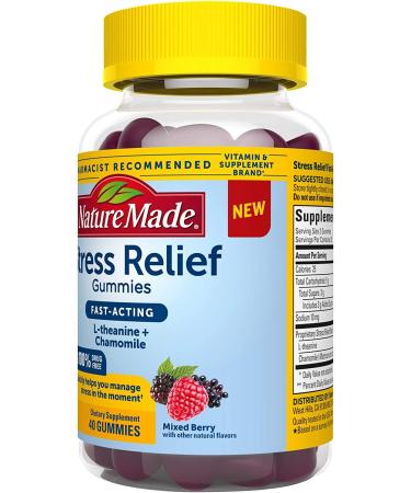 Nature Made Stress Relief Gummies with L-Theanine and Chamomile - 40 Count, Non-Drowsy, Drug Free, Mixed Berry Flavor - Buy Online on GoSupps.com
