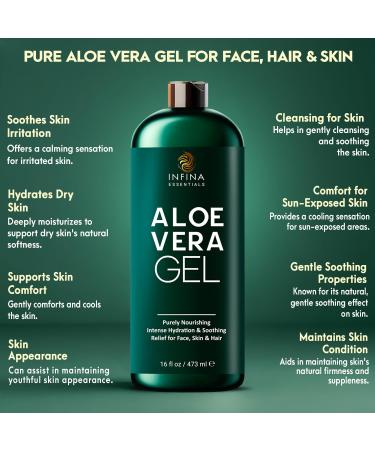 Buy Pure Aloe Vera Gel for Face Hair & Skin | Organic 95% Aloe Chamomile & Vitamin E - Sunburn Relief | 16 fl oz - Buy Online on GoSupps.com