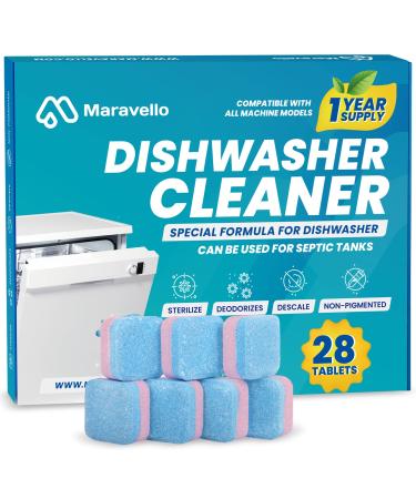 Maravello Dishwasher Cleaner Tablets, Effective Descaler, Dishwasher Detergent Tabs, For All Machines Including Heavy Duty And Septic- 24 pcs, 12 Months Supply Grapefruit 24 Count (Pack of 1)