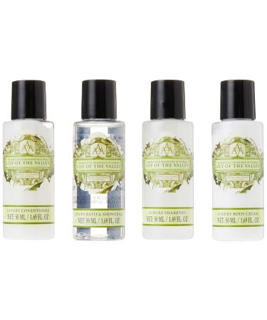 AAA Floral Travel & Gift Collection - 4 x 50 ml Shower Gel Body Lotion Shampoo & Conditioner (Lily of the Valley) - TSA Approved Sizes for International Shipping - Buy Online on GoSupps.com