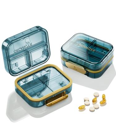 Travel Pill Organizerm Small Pill Case 7 Compartment Pill Box Portable Waterproof Pocket Pill Case for Purse Airtight & Moistureproof (Blue)