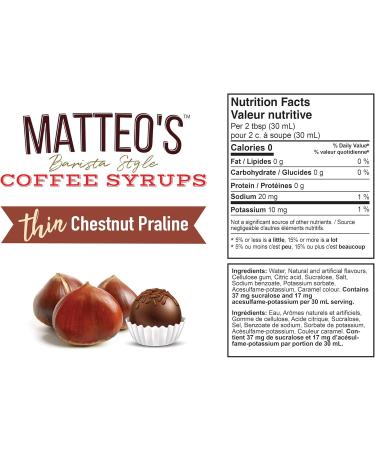 Matteo's Barista Style Sugar-Free Coffee Syrup Chestnut Praline Flavor Zero Calories and Sugar Keto Friendly Ideal for Lattes Cappuccinos Espresso Americano Indulgent Taste 25.4 Oz 2-Pack 750 ml (Pack of 2) - Buy Online on GoSupps.com