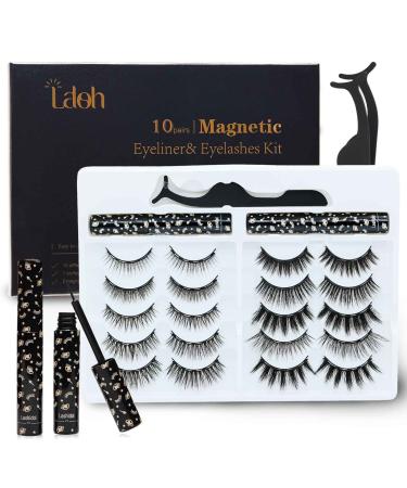 LASHIDOL Magnetic Eyelashes Natural Look Eyeliner, Reusable False Lashes No-Glue Needed Makeup Eyelash Set 10 Pairs 10 Pair (Pack of 1)