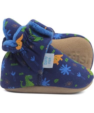 Dotty Fish Cotton Baby Booties | Suede Sole, Fleece Lining | Non-Slip Pram Shoes for Boys, Girls, Unisex | 12-18 Months Navy Blue Dinosaurs - Buy Online on GoSupps.com