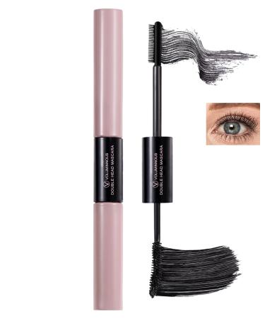 Black Waterproof Mascara & Lash Primer 2-In-1 Curling Eyelash Mascara & Lengthening Mascara Primer with Silk Fiber Mascara Black Volume and Length Lash Lift with Up to 16H Wear Prime Mascara Makeup