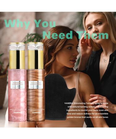 VANERIA Shimmering Spray Tanning | Long-Lasting Instant Tan Spray with Mitt | Streak-Free Hydrating Self Tanner | 80ml Bronze Gold International Shipping - Buy Online on GoSupps.com