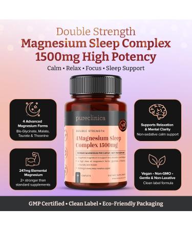 Pureclinica Magnesium Double Strength Sleep Complex 1500 mg x 360 Tablets 4 Bottles of 90 247 mg Elemental Magnesium Bisglycinate Malate LTaurate & LTheanine 12 Month Supply - Buy Online on GoSupps.com