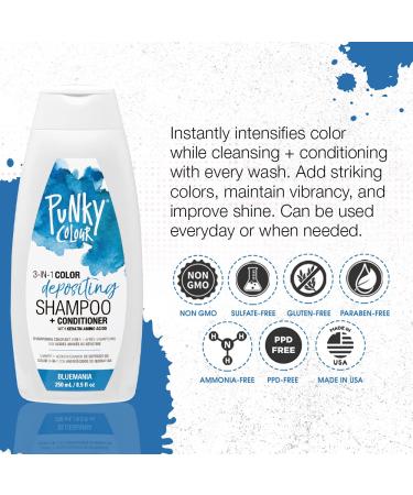 Punky Bluemania 3-in-1 Color Depositing Shampoo & Conditioner 8.5 oz - Shea Butter & Pro Vitamin B for Nourished Hair - Buy Online on GoSupps.com