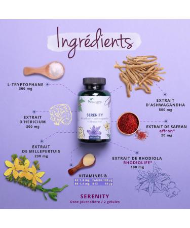 Serenity Complex | Mood + Anti Stress | St. John's wort Rhodiola Saffron Tryptophan Vitamin B | 90 Capsules | NO ADDITIVES and VEGAN | Vegavero  - Buy Online on GoSupps.com