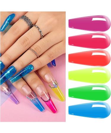 Vishine Jelly Crystal Gel Nail Polish Set Summer-6 Colors Neon Blue Green Yellow Orange Hot Pink Fuchsia Rainbow Neon Gel Polish Kit See Through Nail Trend Gel Nail Art Kit 8ml - Buy Online on GoSupps.com