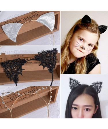 5 Pcs Cat Ears Hair Ripe - Lace Ladies Hair Accessories with Black Rhinestone Silver Cat Ears | International Shipping Available - Buy Online on GoSupps.com