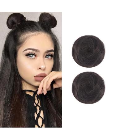2PCS Mini Claw Fake Buns Straight Hair Bun Extensions Hair Donut Chignon Clip in Hair Scrunchies Straight Hair 2pcs Black Brown