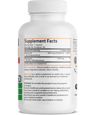 Buy Bronson Vitamin K2 (MK7) & D3 Extra Strength 10 000 IU - Non-GMO Bone Health Supplement | 60 Easy to Swallow Capsules - Buy Online on GoSupps.com