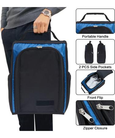 BestFire Golf Shoe Bag - Zippered Design Shoe Carrier Bag for Men and Women with Large Storage Space and 2 Side Pockets - Ideal for Golf, Basketball, Baseball, Tennis - Blue Color - Buy Online on GoSupps.com