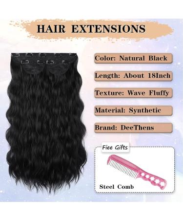 DeeThens Black Wavy Clip in Hair Extensions for Women - 3pc Synthetic Hairpiece, 20 Inch Invisible Wavy Clip Extensions - Black - Buy Online on GoSupps.com