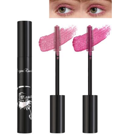 Pink Rose Glitter Metallic Mascara for Eyelashes-2PCS Colored Tubing Mascara Volume and Length Longlasting Waterproof Smudge-Proof Curling Mascara for Women Cosplay Party Stage Use Eye Makeup 07 Pink +08 Rose