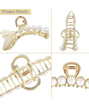 5 Pcs Large Metal Hair Claw Clips with Shiny Pearl and Rhinestone - Non-Slip Hair Clamps for Thin and Thick Hair - Cat's Eye Opal Stone Hair Hold Clip for Women - Buy Online on GoSupps.com