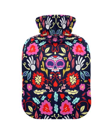 Hot Water Bottles with Cover Dead Day Sugar Skull Halloween Hot Water Bag for Pain Relief Pregnant Women Warm Water Bag 2 Liter