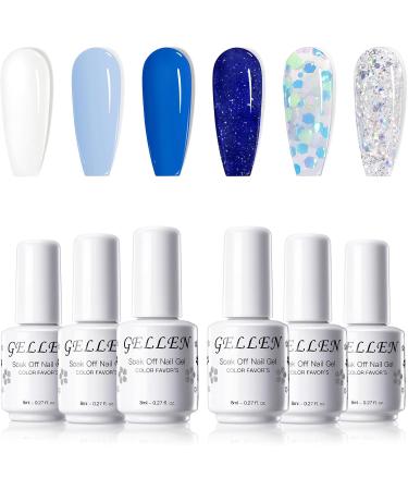 Gellen Winter Gel Nail Polish - 6 Shimmering Colors White Blue Gel Nail Polish Glitter Navy Blue Glitter White Gel Nail Polish Set Soak Off Manicure DIY Gel Nail Art for Girls Women Blue Honey - Buy Online on GoSupps.com