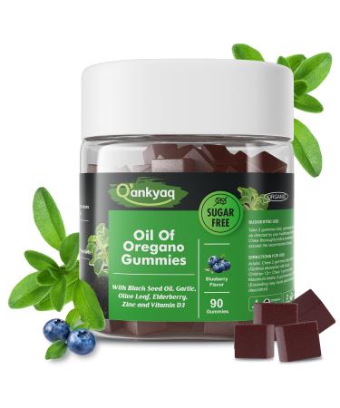 Oregano Oil with Black Seed Oil Organic Gummies for Kids and Adults | 6-in-1 Oregano Oil Supplement | Carvacrol + Thymoquinone | Immune Support with Garlic Elderberry | Sugar-Free 90 Chewable
