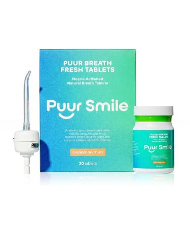 Puur Smile Breath Fresh Tablets with Nozzle Refreshing Nozzle Attached Water Flosser Activated Oral Care Tablets for Fresh Breath & Cleaning Cinnamon Mint Flavor (30 Count)