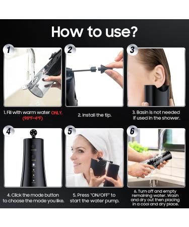 IPX7 Waterproof Ear Wax Flushing Kit - Effective Ear Cleaner with 3 Pressure Modes Rechargeable Safe Ear Wax Removal & 8 Tips - Black - Buy Online on GoSupps.com