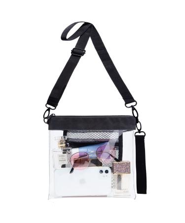 Vorspack Clear Purse TPU Clear Bag Stadium Approved Clear Crossbody Bag with Inner Pocket for Sport Event Concert Black