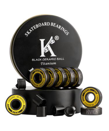 Premium Skateboard Bearings, 608rs Longboard Bearing Black Ceramic Balls - Titanium Coated - Precision Fast Spin ABEC-11 Bearings with Washers and Spacers (Pack of 8) (1, 608) 1 608
