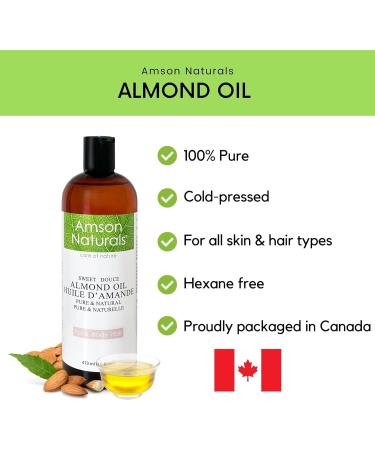 Sweet Almond Oil 16oz / 473ml -Pure & Natural from Spain cold pressed unrefined for face body hair massage Amson Naturals - Buy Online on GoSupps.com