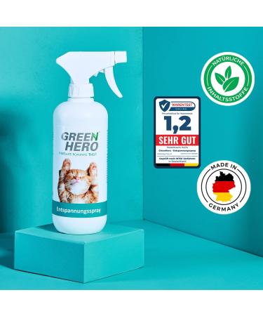 Green Hero Relaxation Spray for Cats - 500ml | Soothing Valerian Lavender & Catnip for Calm & Well-Being - Buy Online on GoSupps.com