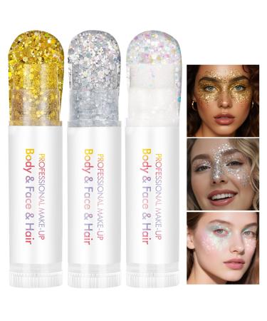 Prreal 3 colors of body glitter mermaid glitter glitter makeup stick shimmering face gel holographic makeup rave outfit face painting accessories