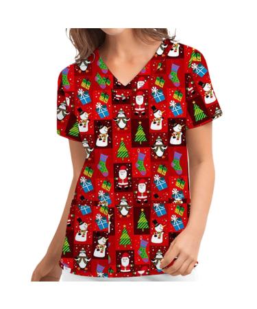 Nurse Uniforms Women UK Workwear Healthcare Tunic V Neck Dog Grooming Christmas Healthcare Tunics Hospital Scrubs Santa Claus Care Work Shirt Christmas Mock Wrap Wrap Mock Healthcare Tunics S Wine