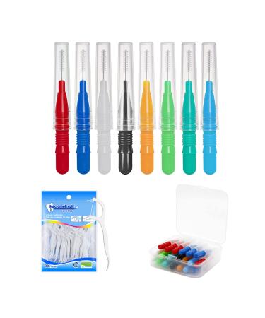 40 pieces interdental brushes dental brushes mini gap toothbrush interdental brush brushes interdler cleaner reusable with 30 dental floss and storage box (8 colors)